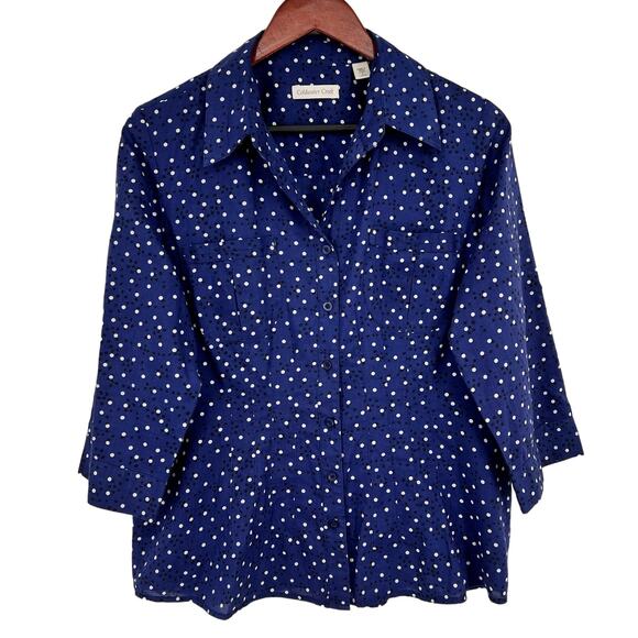 Coldwater Creek Tops - Coldwater Creek Sz Large US 14/16 Blue Polka Dot 3/4 Sleeve Blouse Shirt Top